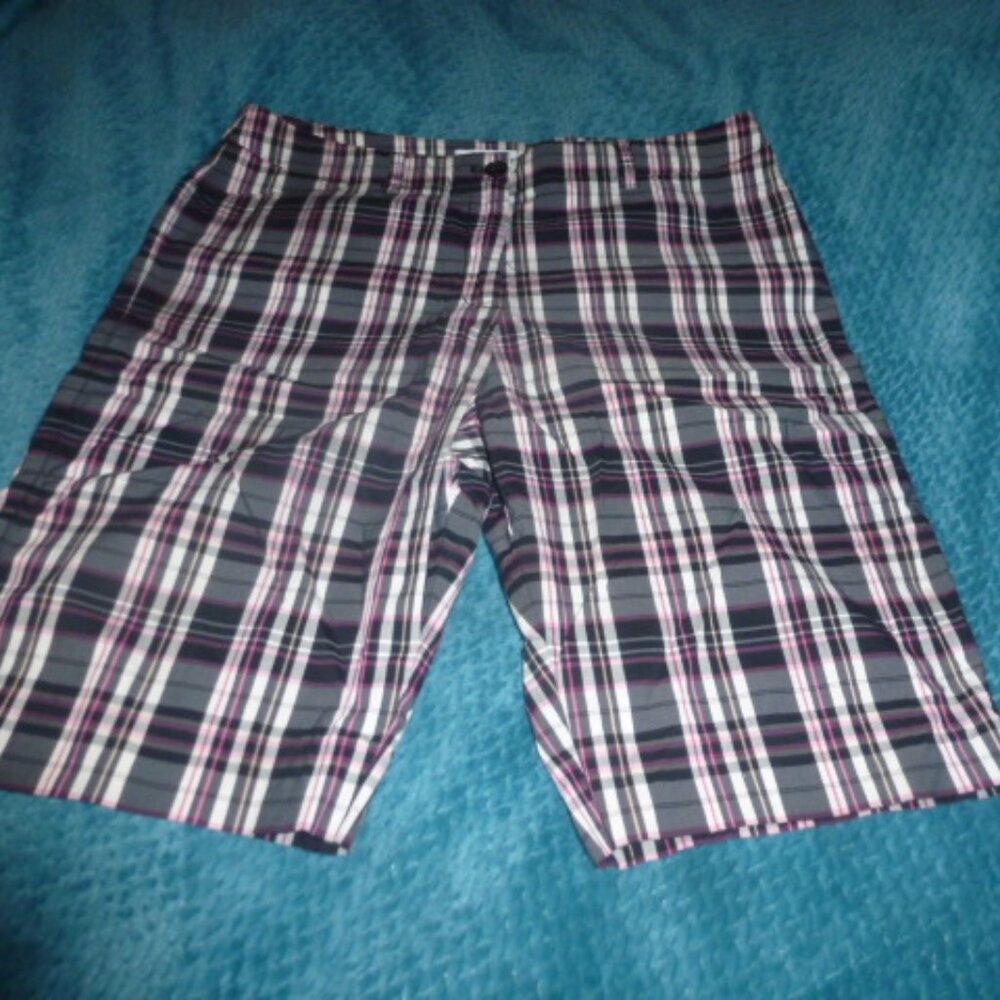 Women’s Plaid Bermuda Shorts – Size 12 – Stretch Cotton – Olive/Green – NWOT